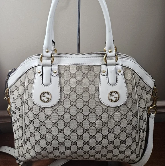 Auth Gucci GG Monogram Scarlett Studs Convertible Satchel handbag - Picture 2 of 12